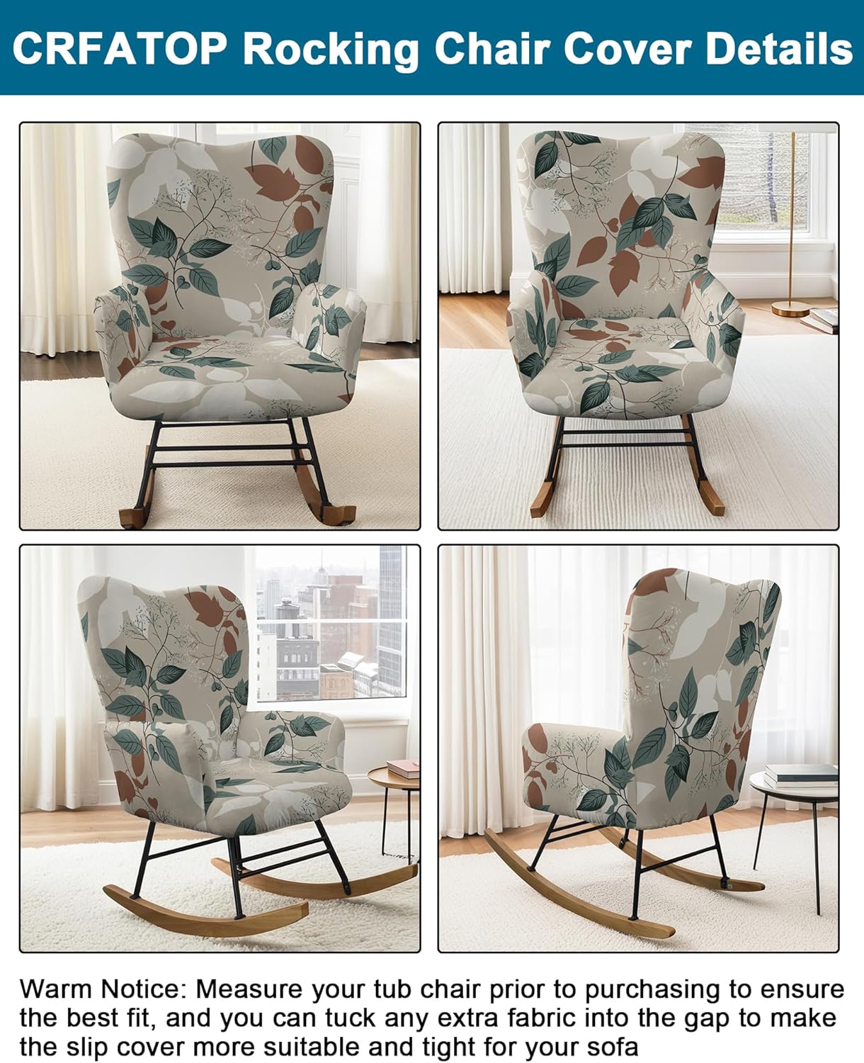 CRFATOP Jacquard 1 PC Nursery Rocking Chair Recliner Covers Upholstered Glider Rocker Banquet Armchair Slipcover Stretch Accent Chairs Furniture Protector for Living Room Bedroom Offices,Green