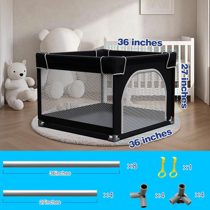 Grobeybees Playpen for Babies and Toddlers, Small Baby Playpen, Playard with Bag, Indoor & Outdoor Play Pen, Sturdy Safety Baby Play Yard with Soft Breathable Mesh(Black, 36x36 inches)