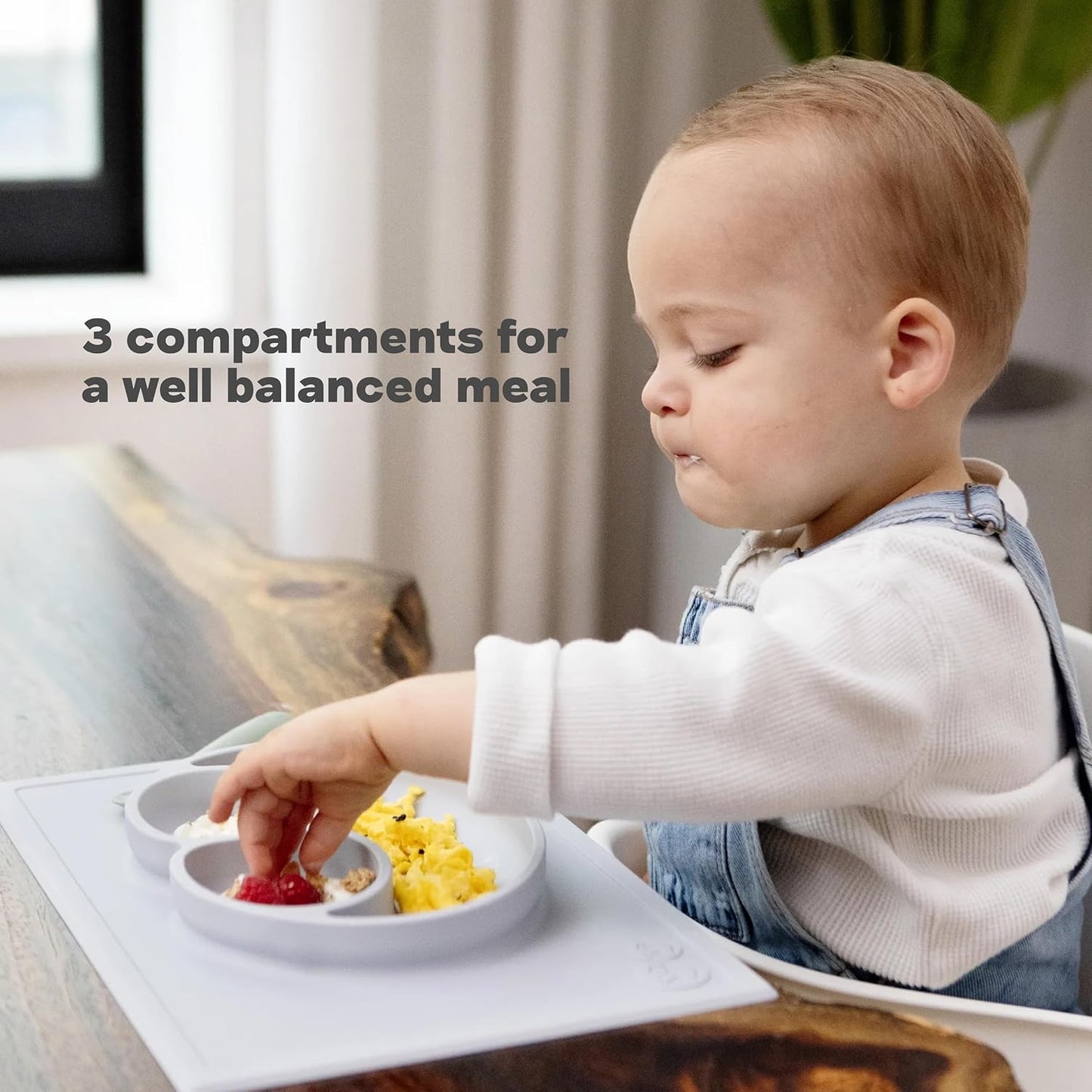 ezpz Mini Mat (Blush) - 6 -12 Months+ - 100% Silicone Suction Placemat + Divided Plate with Three Compartments - Supports Baby-Led Weaning - Designed for Highchair, Table, and Travel