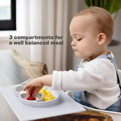 ezpz Mini Mat (Blush) - 6 -12 Months+ - 100% Silicone Suction Placemat + Divided Plate with Three Compartments - Supports Baby-Led Weaning - Designed for Highchair, Table, and Travel
