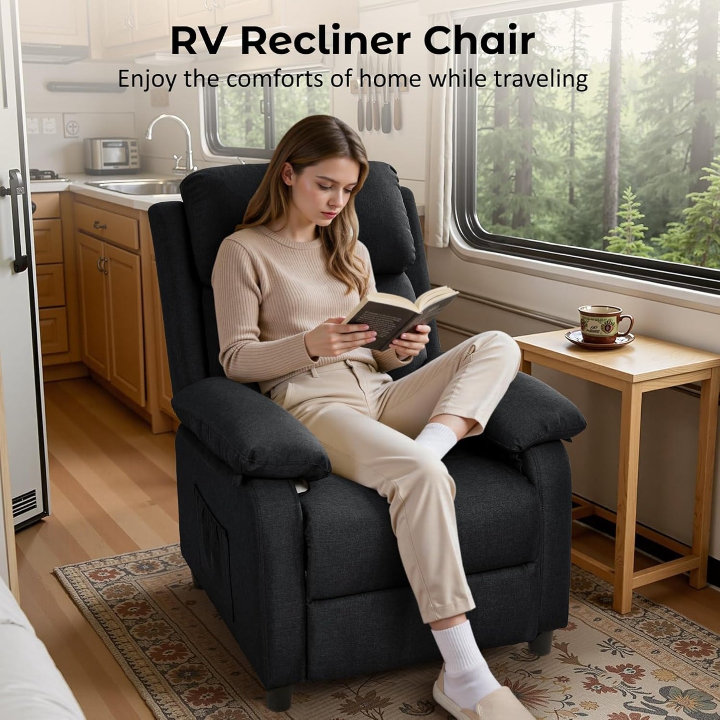 Korser Recliner Chair, 360 Swivel Rocker Chair for Adults, Small Rocking Recliner for Small Spaces, Upholstered Fabric Glider Recliner Nursery