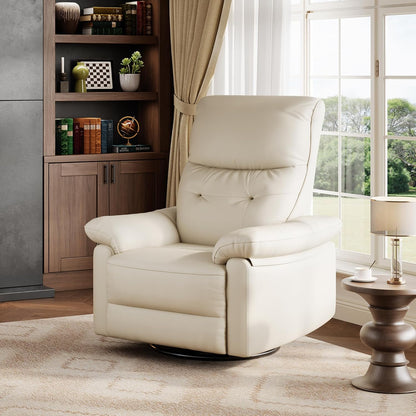 Power Recliner Chair, 270° Swivel Rocking Glider with USB Charging Port, PU Leather Upholstered Fabric and Button Tufted Backrest, Ergonomic Nursery Chair for Living Room (Beige)