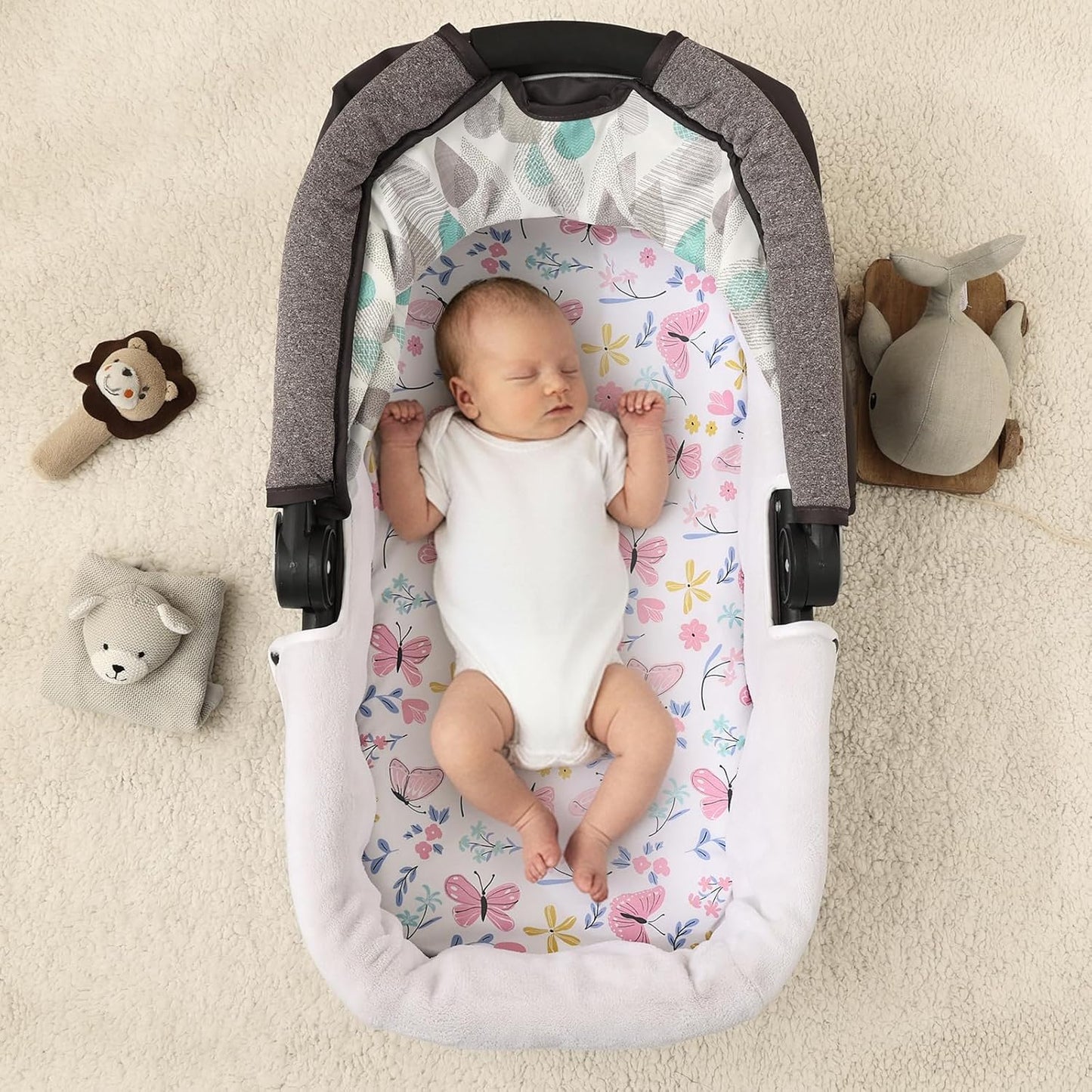 PHF 3 Pack Soft Mini Crib Sheets, Floral & Animal Pack N Play Sheets for Baby Boys Girls, No Slip Universal Fit for Pack N Play, Playard, Portable and Mini Crib Mattresses,Floral & Animal
