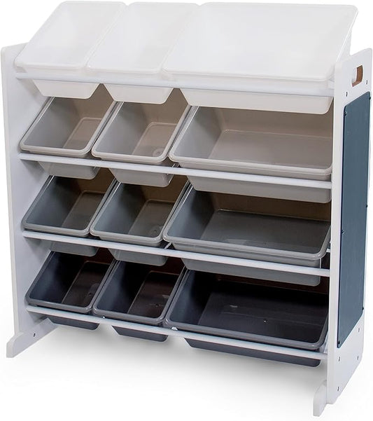 Humble Crew Toy Storage Organizer with 12 Removable Storage Bins for Kids Playroom, 4-Tier Toddler Toy Organization and Storage, White/Grey Gradient Ombre