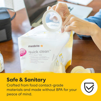 Medela Quick Clean Microwave Sterilizer Bags for Bottles and Breast Pump Parts, Reusable Up to 20 Times Per Bag, Food-Grade Material, Made Without BPA, Pack of 12