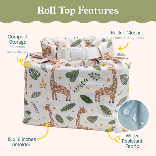 Kinder Set of 2 Water Resistant Wet Bags for Storing Laundry or Cloth Diapers Travel Size Wet Bag Daycare Beach Pool Wet Swimsuit Roll Top for Air Tight Odor Contained Washable Reusable (Giraffes)