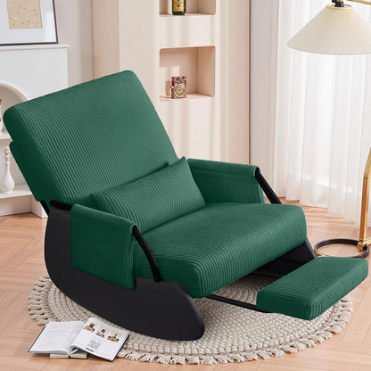 FelixKing Rocking Chair Nursery, Low-Seat Glider Chair, Upholstered Rocking Chair with Side Pocket and Foot Rest, Comfortable Modern Accent Armchair Recliner for Mom Nursery Living Room Bedroom Beige