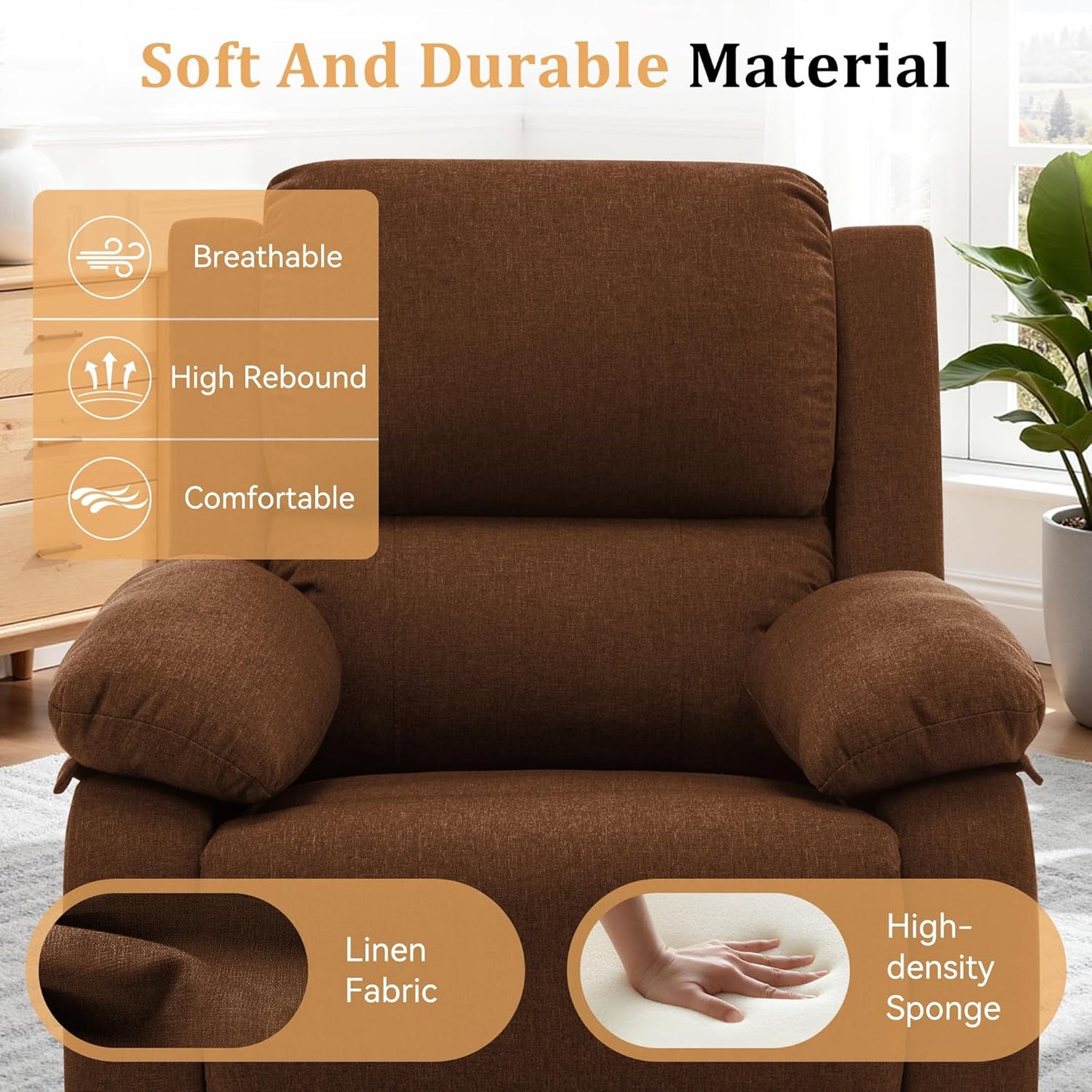 Korser Recliner Chair, 360 Swivel Rocker Chair for Adults, Small Rocking Recliner for Small Spaces, Upholstered Fabric Glider Recliner Nursery