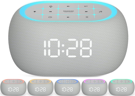 ANJANK White Noise Sound Machine Alarm Clock with Bluetooth Speaker, Hi-Fi Stereo Sound, 21 Soothing Sounds/7 Night Lights, 0-100% Dimmer/Sleep Timer, Soother for Teens Kids Girls, Bedroom, Pink