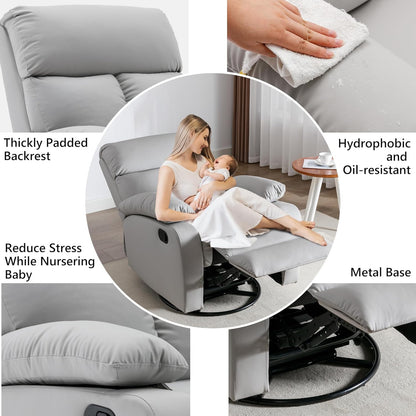 hzlagm Swivel Rocker Recliner, Rocking Chair Nursery, Small Rocker Recliners for Small Spaces, Living Room, Bedroom, Nursery, RV, Light Grey