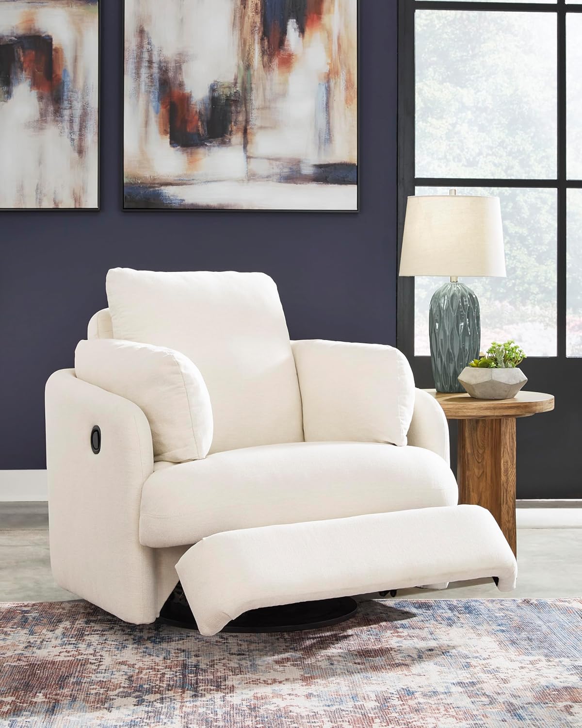 Signature Design by Ashley Modmax Coastal Press-Back Swivel Glider Rocker Recliner with Machine Washable Cover, Hidden Storage Compartments and 2 Bolster Pillows, Beige - Colors B