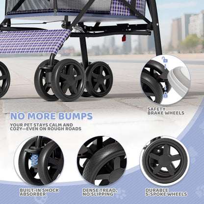 Magshion Compact Pet Stroller for Small-Medium Dogs/Cats up to 22lbs, 4-Wheel Lightweight Umbrella Shaped Portable Puppy Travel Jogger with Breathable Mesh, Cup Holder & Rear Storage, Black