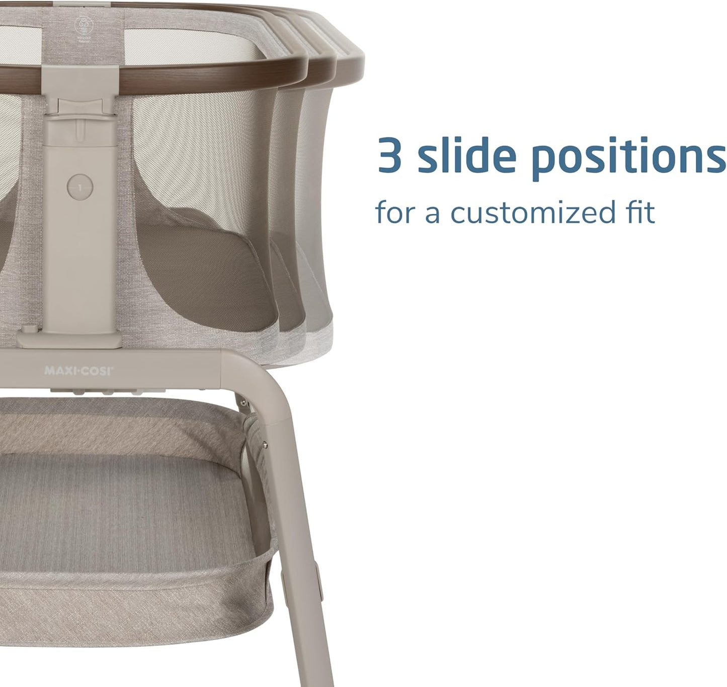 Maxi-Cosi Iora Baby Bassinets Bedside Sleeper, Portable Bassinet, Infant Bedside Sleeper Crib, Height Adjustable, Breathable Mesh, Large Storage Basket, Truffle