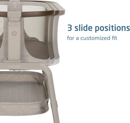 Maxi-Cosi Iora Baby Bassinets Bedside Sleeper, Portable Bassinet, Infant Bedside Sleeper Crib, Height Adjustable, Breathable Mesh, Large Storage Basket, Truffle