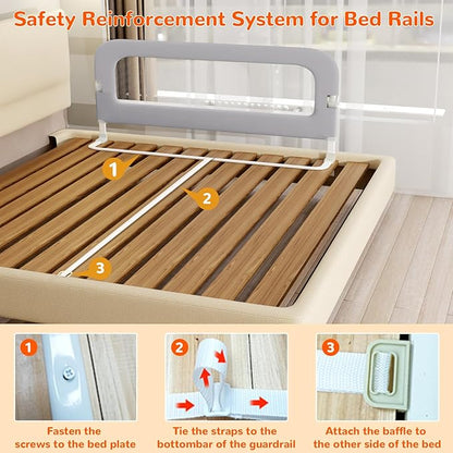 Bed Guard Rail for Toddlers - 32" Adjustable Heights & Folding up Portable Bed Railing for Baby - Toddler Bed Rails Guard for Crib, Twin, Bunk,Full Size, Queen & King Bed(Grey)