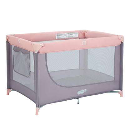 Pamo Babe Compact Pack and Play - Portable Crib for Baby, Lightweight Foldable Travel Playard with Mattress Pad & Carry Bag, Safe Breathable Travel Bed for Home, Trips & Family Visits, Black