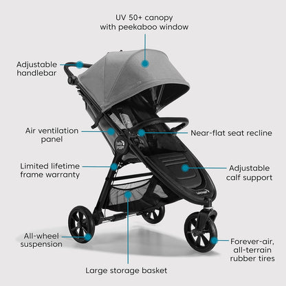 Baby Jogger City Mini GT3 All Terrain Baby Stroller with Forever Air Rubber Tires, All Wheel Suspension, Lightweight Stroller with Magnetic Buckle, No-Rethread Harness, and Foot Brake, Frosted Ivory