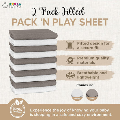Bassinet Sheet for Bassinet Mattress - 100% Organic Jersey Knit Cotton - Snuggly Soft & Cozy Sheets Fitted for Oval Rectangle & KoolaBaby Bedside Sleeper - White & Grey 2 Pack