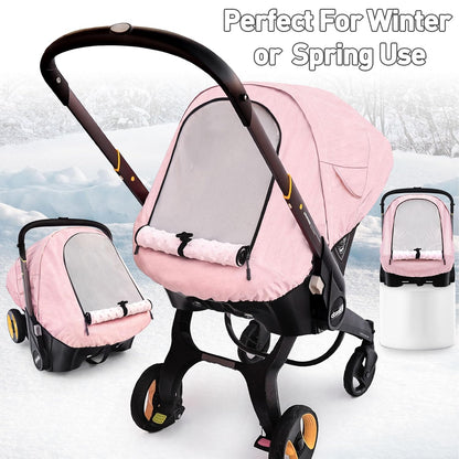 Waterproof Baby Car Seat Cover Compatible with Doona Car Seat and Stroller,Patented Windproof Car Seat Canopy for Girls, Keeps Babies Warm and Coz(Pink)
