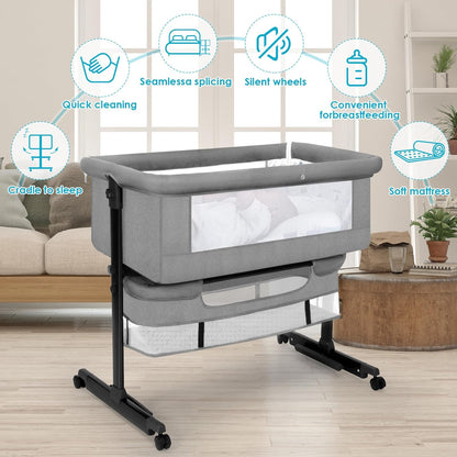 YADAQE Baby Bassinet, Baby Basinet Bedside Sleeper, Easy to Fold Portable Crib Side Bassinet 2025new Style Girl/boy bassinets(Light Grey)