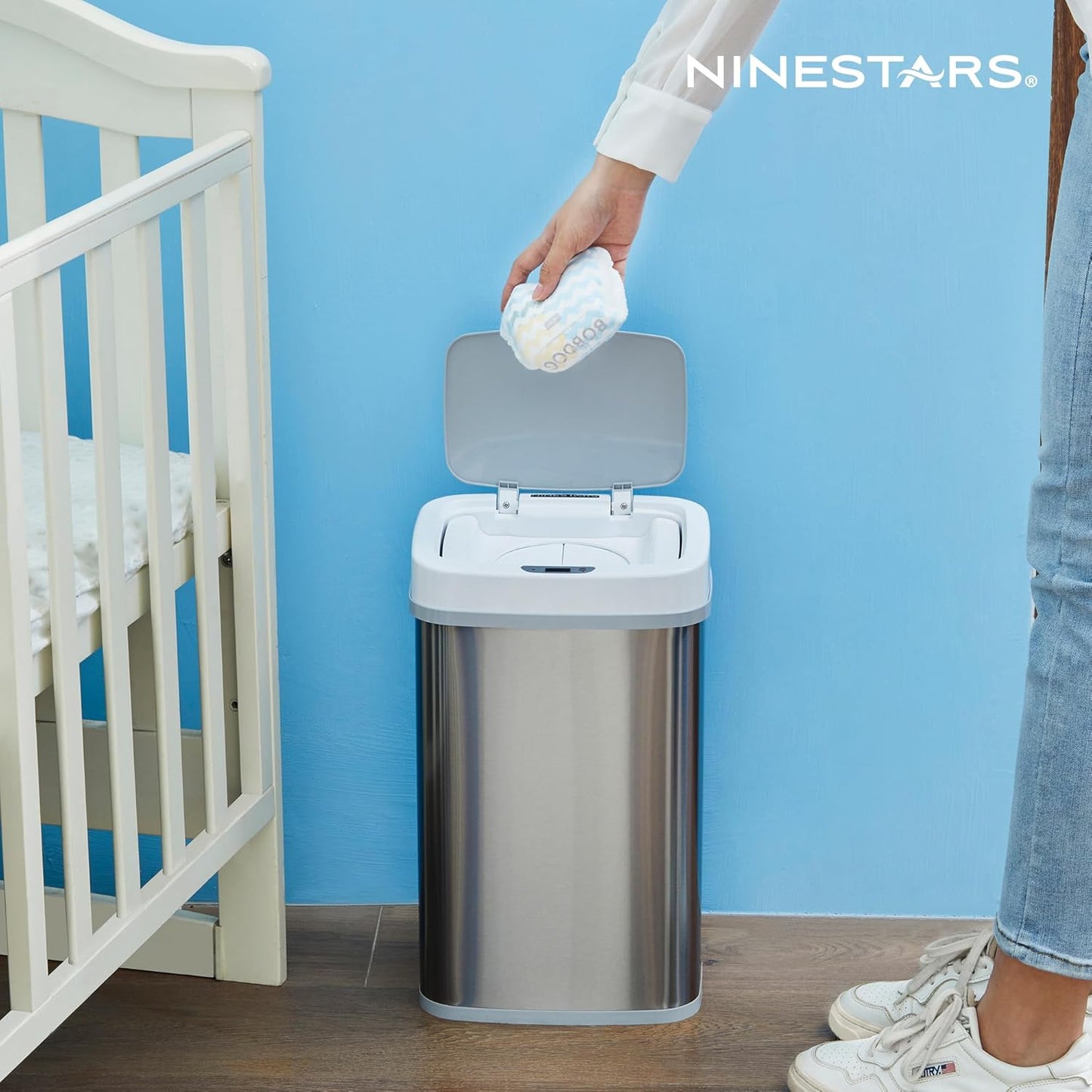 Ninestars NPT-16-1TB Automatic Touchless Motion Sensor Diaper Disposal Trash Can with lid, 4.2 gallon/16 L, Teal Blue, Plastic