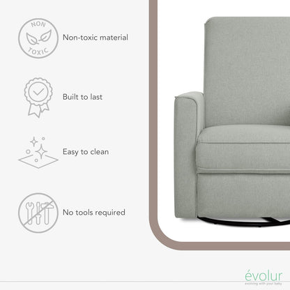Evolur Harlow Upholstered Power Glider Recliner with USB Charging – Rocking & 275° Swivel with Smooth Glide – Greenguard Gold & FSC Certified – Modern Nursery and Living Room Chair in Light Sand