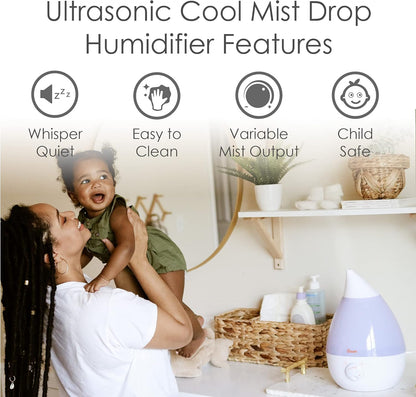 Crane Ultrasonic Cool Mist Humidifier for Bedroom, Baby Nursery, Kids Room, Plants, or Office, Large 1 Gallon Tank, Filter Optional, Clear and White