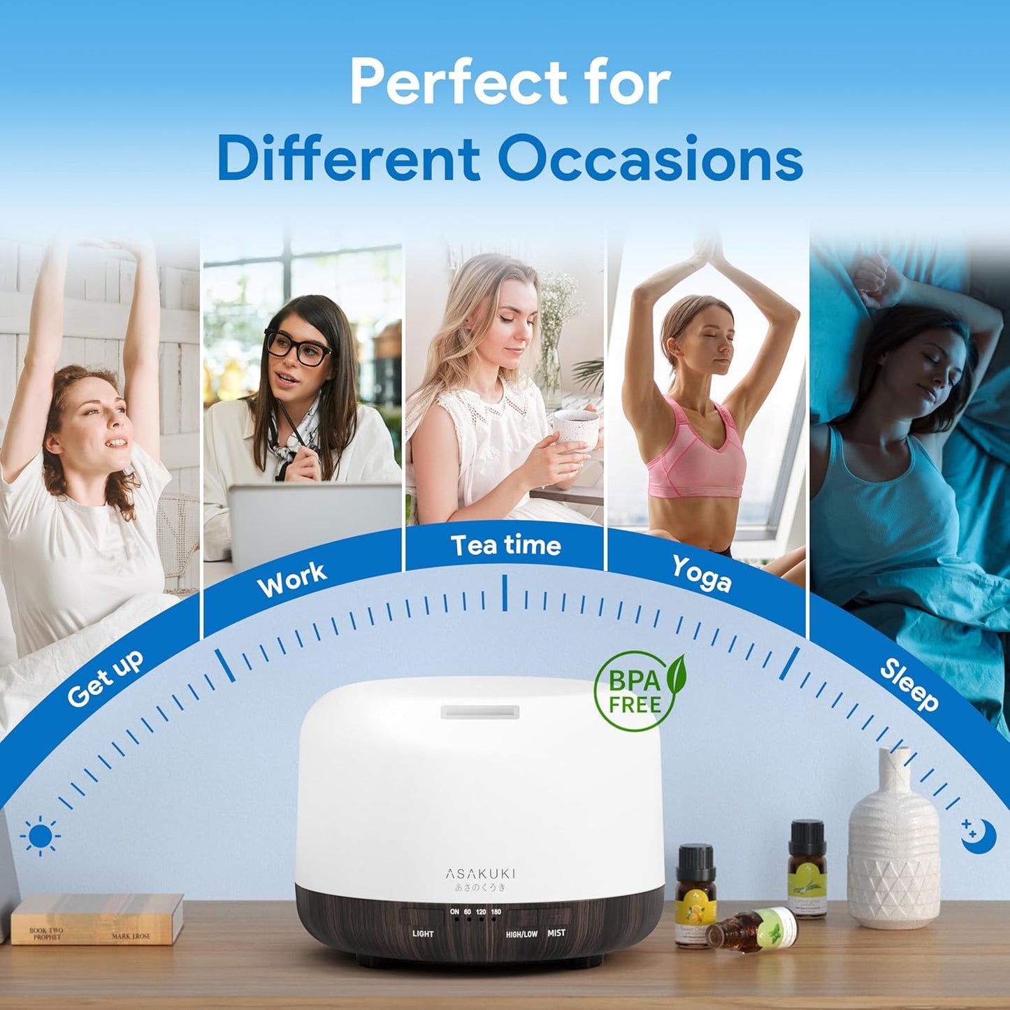 ASAKUKI Essential Oil Diffuser for Home, 500ML Aromatherapy Diffuser Humidifier with Remote Control, 7 Color LED Lights, Quiet Cool Mist Diffuser for Bedroom, Office, Gift for Mom (Yellow)