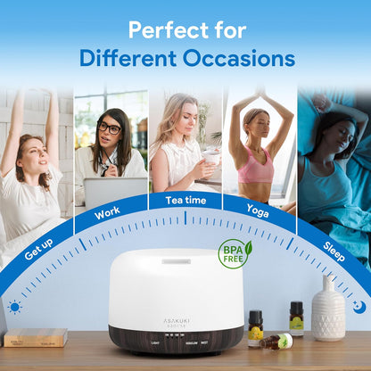ASAKUKI Essential Oil Diffuser for Home, 500ML Aromatherapy Diffuser Humidifier with Remote Control, 7 Color LED Lights, Quiet Cool Mist Diffuser for Bedroom, Office, Gift for Mom (Yellow)
