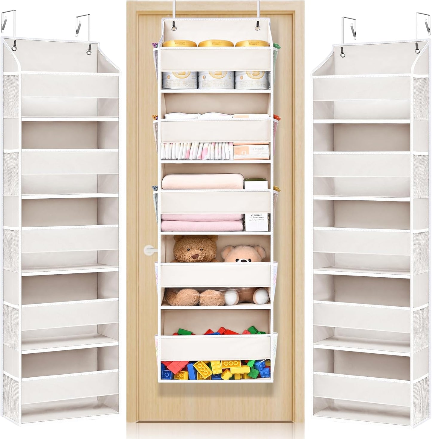 ULG 1 Pack Over Door Organizer with 5 Large and 10 Mesh Side Pockets, 44 lbs Weight Capacity Hanging Storage with Clear Window Kids Toys, Shoes, Diapers, Dark Grey, 5 Layers