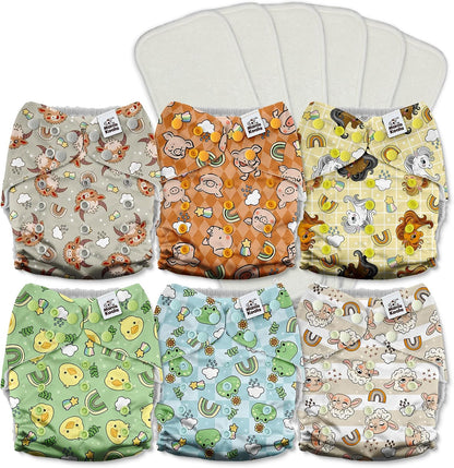 Mama Koala 3.0 Pocket Cloth Diapers for Babies with AWJ Lining, 6 Pack with 6 4-Layer Natural Cloth Diaper Inserts - Reusable and Washable Pocket Diapers(Hardworking Bees) - Colors B