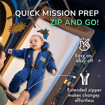 Cuddle Club Astronaut Fleece Baby Bunting Bodysuit with Hood, Cozy NASA Fleece Bunting Suit, Easy-Zip Baby Winter Clothes