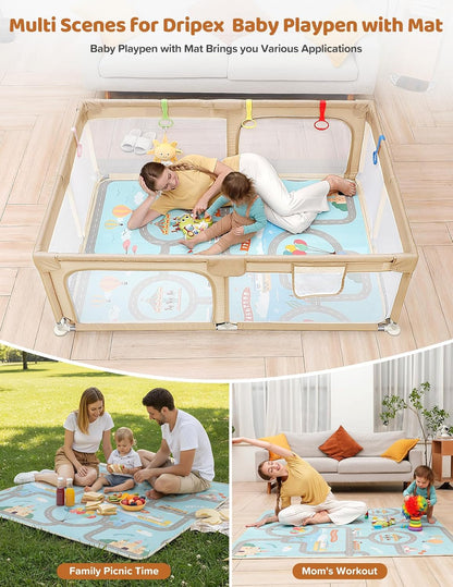 Dripex Baby Playpen, 47"x47" Small Playpen for Babies, Enhanced Safety Baby Play Yard for Indoor & Outdoor, Infant Play Pen with Soft Breathable Visible Mesh, Anti-Fall Design & Easy Setup, Grey