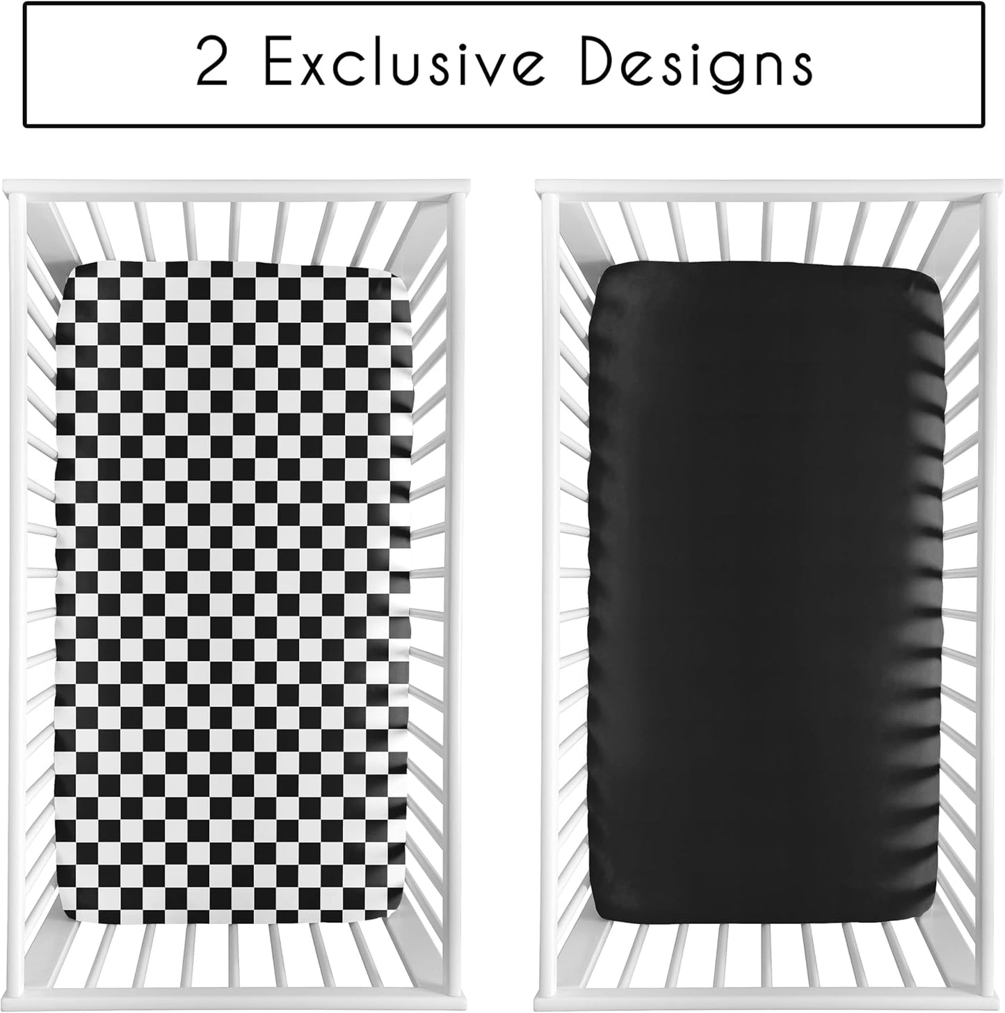 Sweet Jojo Designs 2-Piece Baby Bassinet Sheets Set (Black/White Gingham Checkered Plaid) for Boy/Girl, Infant Newborn Nursery, Oval, Rectangle & Hourglass Mattress (Solid Onyx & Classic Checkerboard)