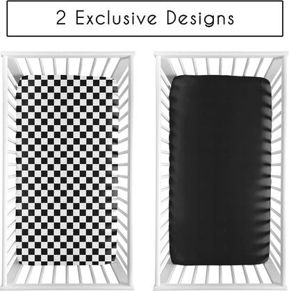 Sweet Jojo Designs 2-Piece Baby Bassinet Sheets Set (Black/White Gingham Checkered Plaid) for Boy/Girl, Infant Newborn Nursery, Oval, Rectangle & Hourglass Mattress (Solid Onyx & Classic Checkerboard)