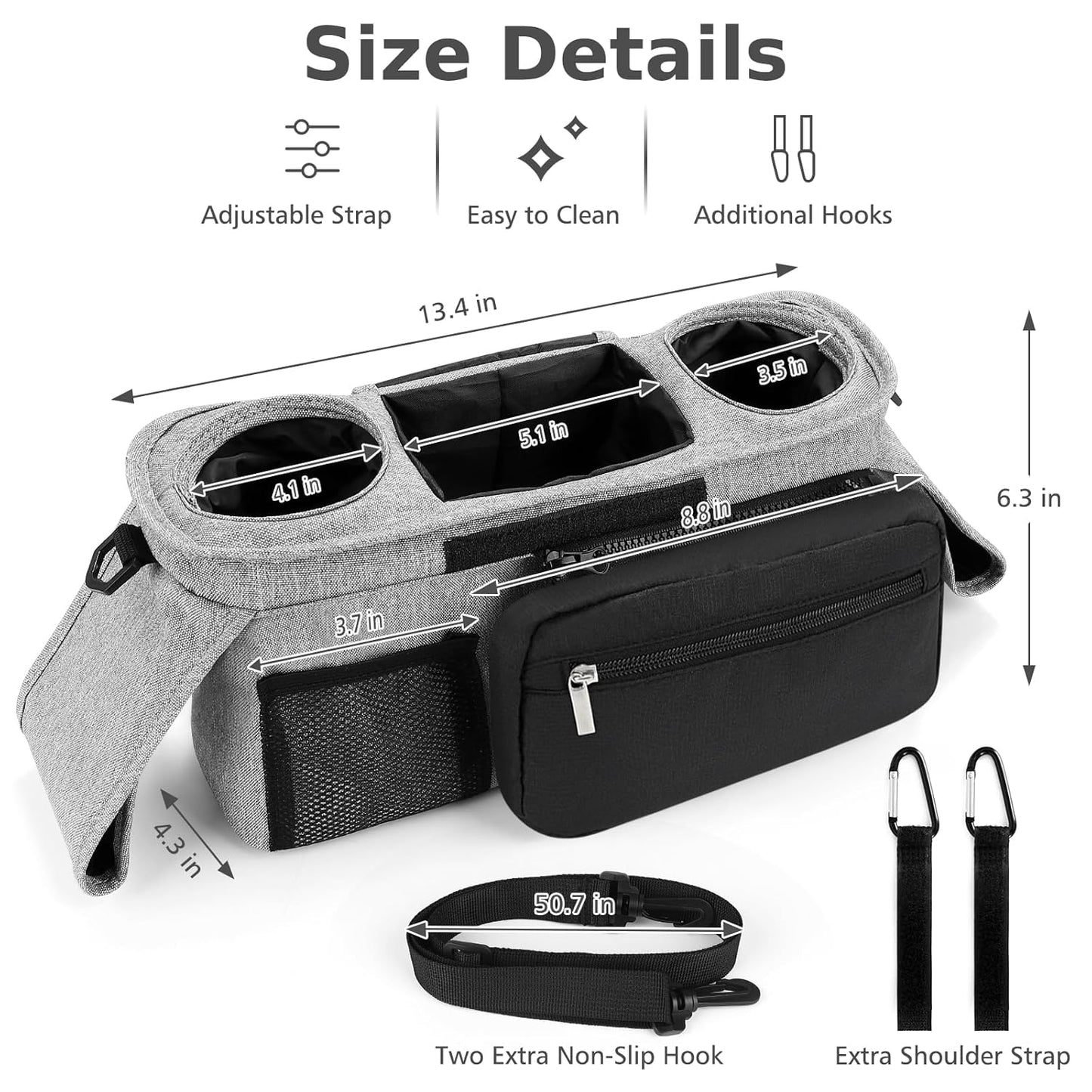 Accmor Universal Stroller Organizer with Insulated Cup Holder Detachable Phone Bag and Shoulder Strap,Stroller Bag Caddy Organizer Fits for Uppababy, Baby Jogger, Britax Strollers