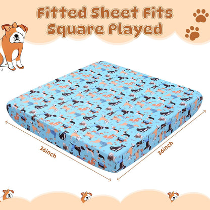 Cloele Square Playard Fitted Sheet 36x36, Ultra Soft Polyester Playpen Sheet for Baby & Pet, Dogs Pattern Pack and Play Crib Sheets, Portable Playard Mattress Cover