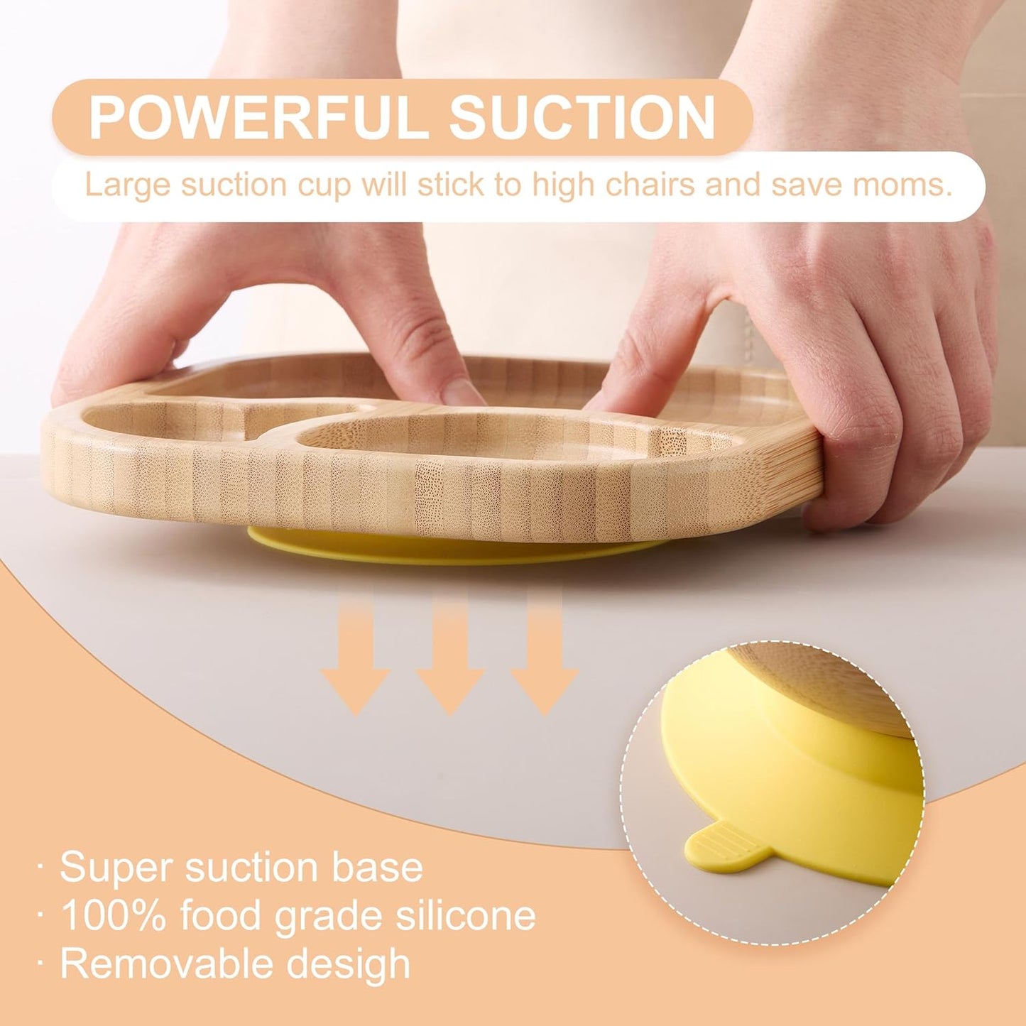 Suction Plates Bowls Set for Baby Toddler Non-Toxic Bamboo Feeding Set with Silicone Fork & Spoon (Green Feeding Set)