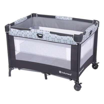 Baby Trend Nursery Den Playard with Snooze Pod and Flip Over Changer, Diamond Sage