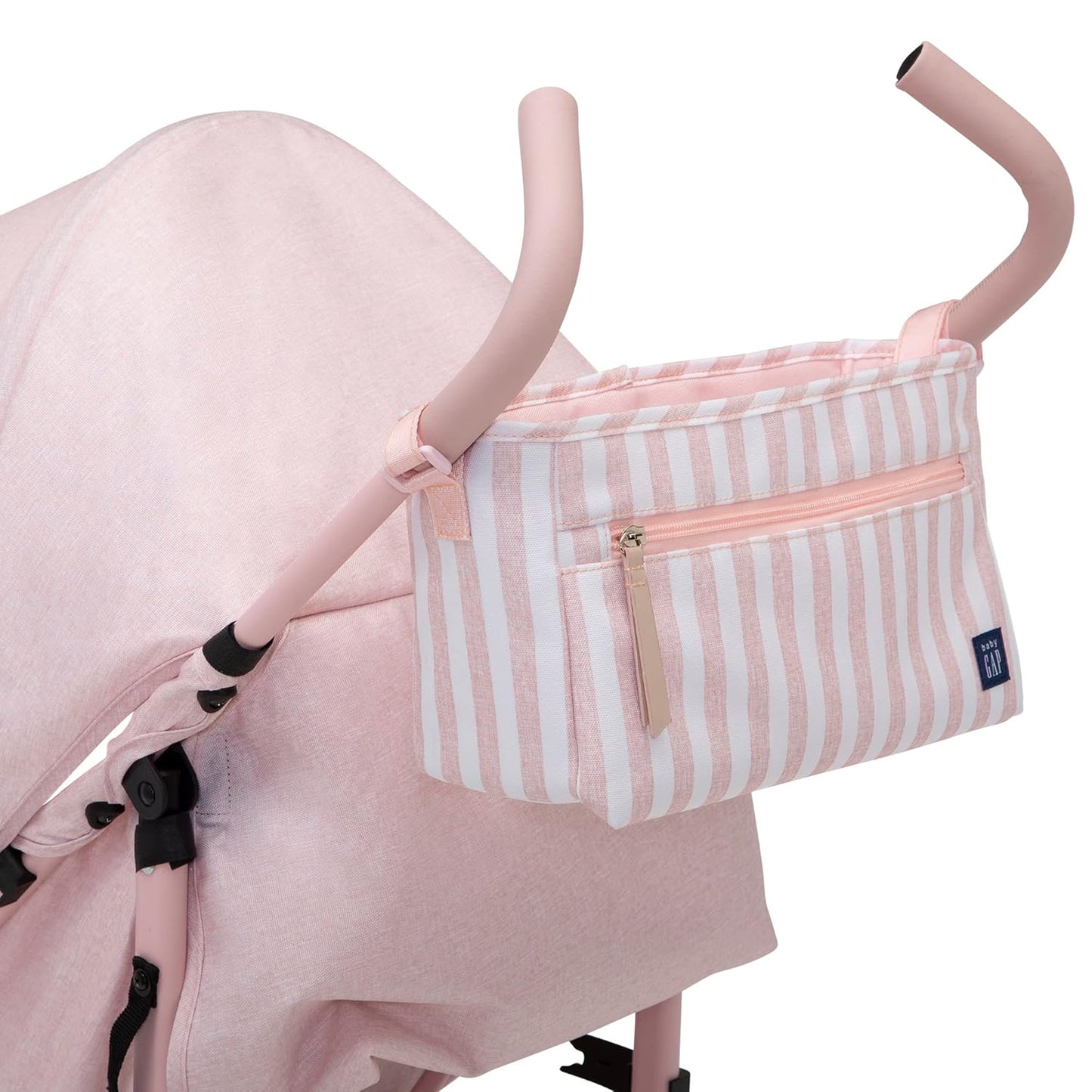 babyGap Classic Stroller - Lightweight Stroller with Recline, Compact Fold & Removable Parent Organizer - Made with Sustainable Materials, Grey Stripes