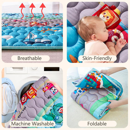 Baby Play Mat, 50x50 Playpen Mat with Super Soft Touch, Activity Mats with Upgraded Anti-Slip Bottom, Machine Washable Crawling Mats for Floor & Picnic (Animal Alphabets)