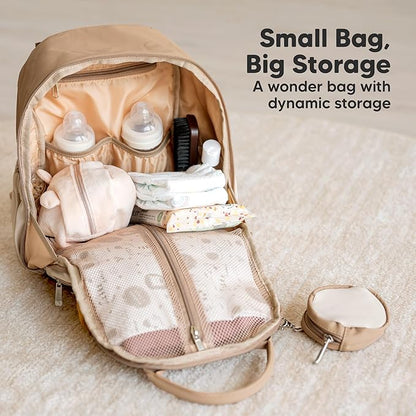 KeaBabies Diaper Bag Backpack - Small Multifunctional Travel Diaper Back Packs, Maternity Baby Changing Bags, 12L Capacity, PU Leather, Waterproof, Unisex, Nappy Changing Pad (Latte, Small)