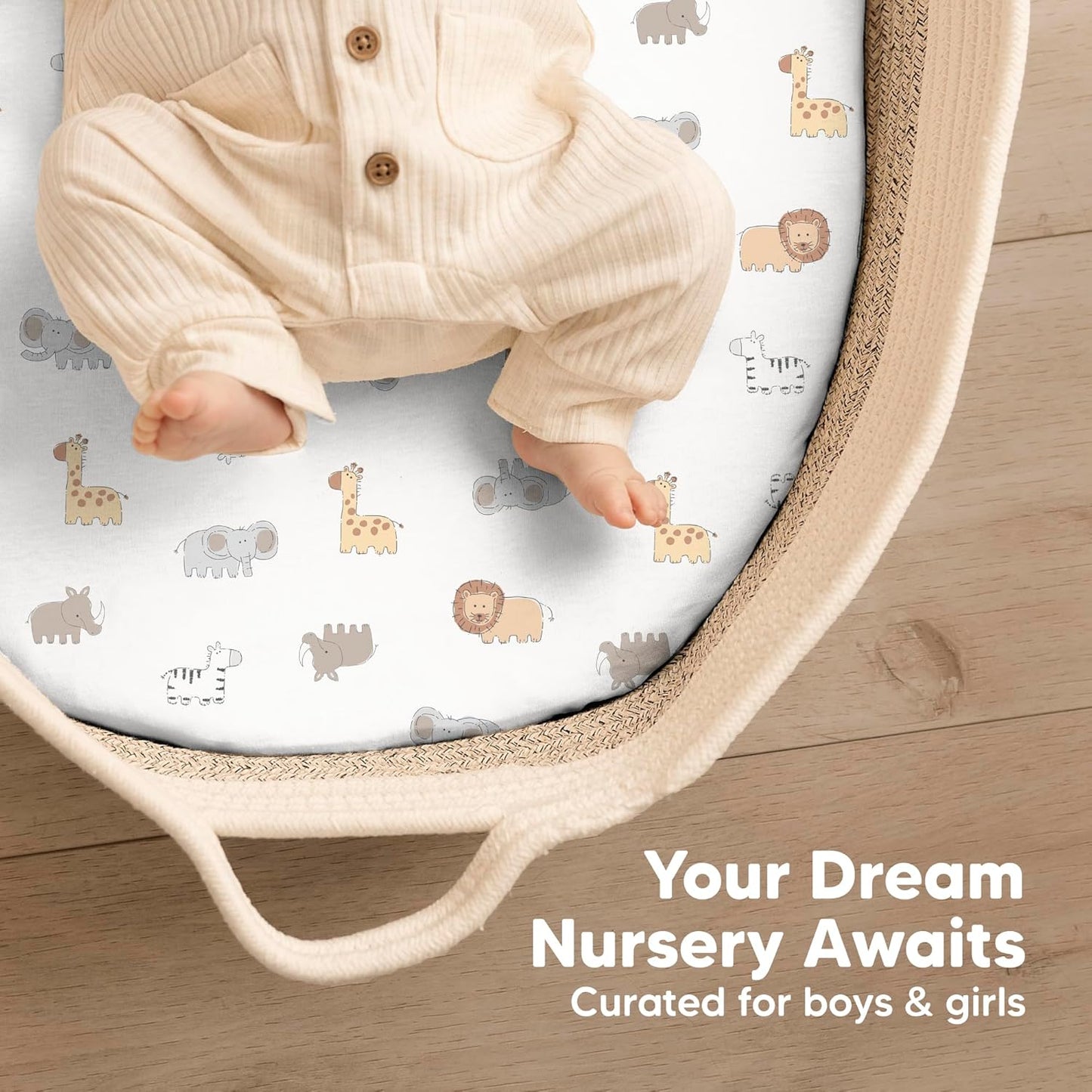 2-Pack Baby Bassinet Sheets Girl, Boy - 33x17 Viscose Derived from Bamboo Bedside Mattress Fitted Bassinet Sheets, Compatible with Halo Bassinest Swivel Sleeper, Baby Delight, Graco (Pecan)