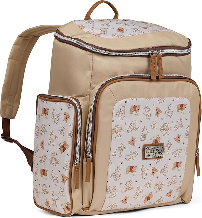 Disney Diaper Bag Backpack with Changing Pad Winnie the Pooh – 16” Nylon Baby Bag for Parents, Insulated Bottle Holders, Multiple Storage Pockets