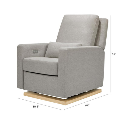 Babyletto Sigi Electronic Power Recliner & Swivel Glider with USB Port in Performance Beach Eco-Weave with Light Wood Base, Water Repellent & Stain Resistant, Greenguard Gold and CertiPUR-US Certified