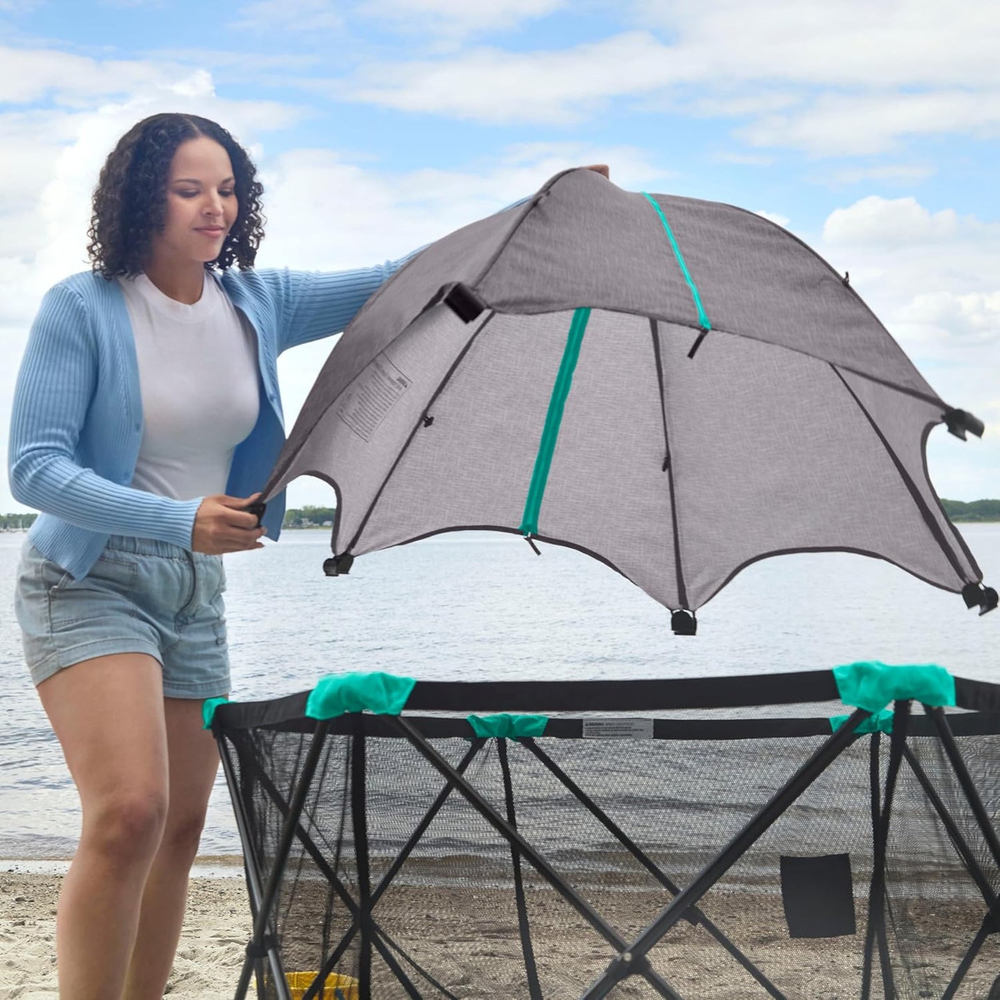 Summer Infant Pop ‘N Play Deluxe Ultimate Playard, Aqua Splash - Full Coverage Indoor/Outdoor Portable Play Pen with Fast, Easy and Compact Fold