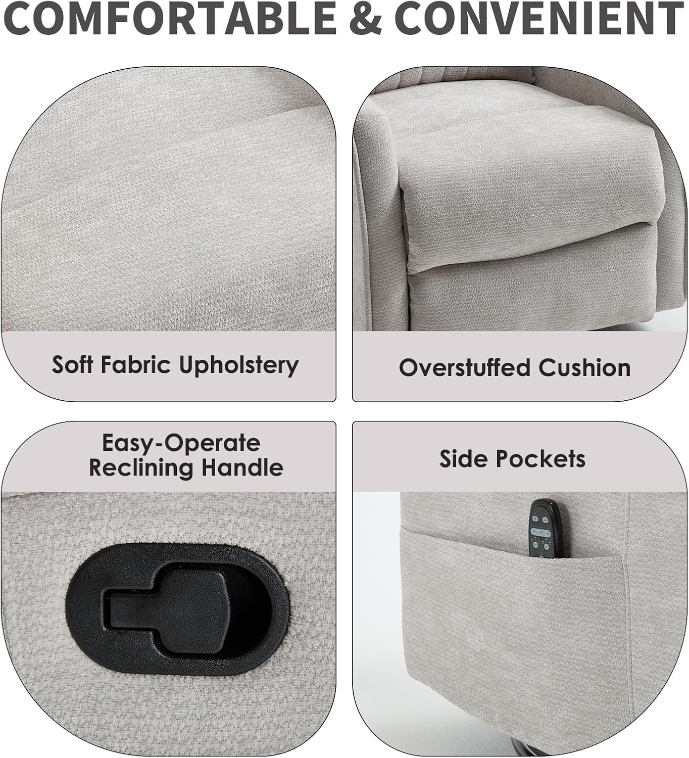 Trustyue Swivel Rocker Recliner Chair, 360° Swivel Recliner with Heat and Massage, Rocker Recliner Nursery Glider Chair with Side Pockets for Living Room (Beige, Fabric)