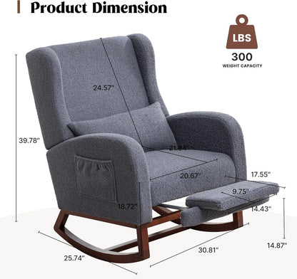 HCHAIRH Rocking Chair Nursery, Nursery Rocking Chairs with Foot Rest, Comfy Fabric Glider Rocker Nursing Chair with High Back for Nursing, Living Room, Bedroom, Beige