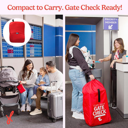 J.L. Childress Gate Check Travel Bag for Car Seats - Car Seat Travel Bag for Airplane, Includes AIRTAG Holder, Fits All Baby Carriers, Infant Carriers & Child Booster Seats - Neon Blue