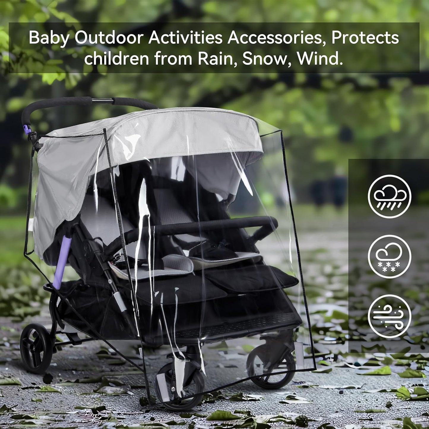 bemece Double Stroller Rain Cover, Weather Shield Double Stroller for Front and Rear Seats Twin Stroller, Baby Outdoor Activities Accessories, Protects Children from Rain, Snow, Wind